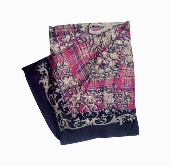 Pure Vicuña in oriental Tabriz design pink and navy, unisex