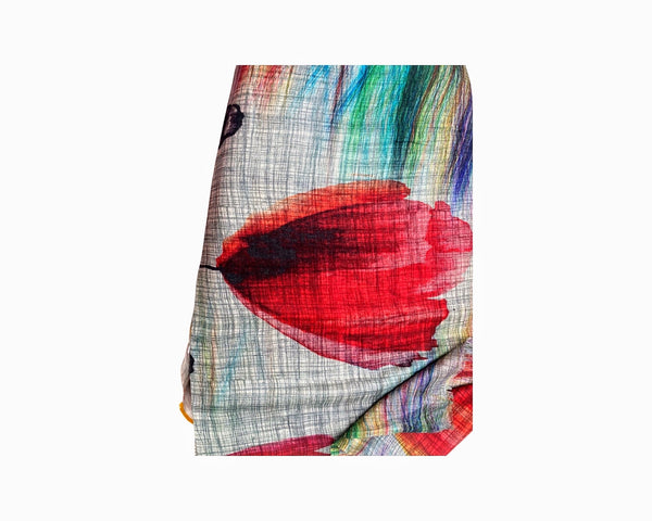 Pure Vicuña Scarf -  Wild Poppies - Finest Handwoven, Unisex