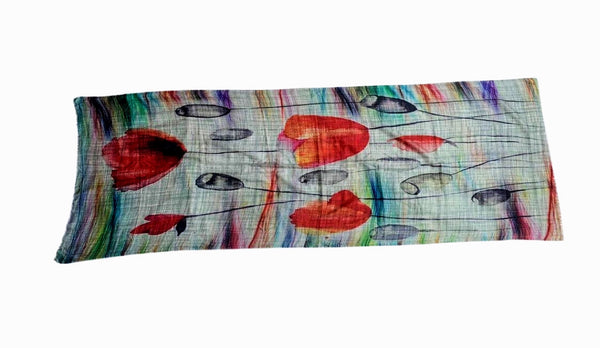 Pure Vicuña Scarf -  Wild Poppies - Finest Handwoven, Unisex