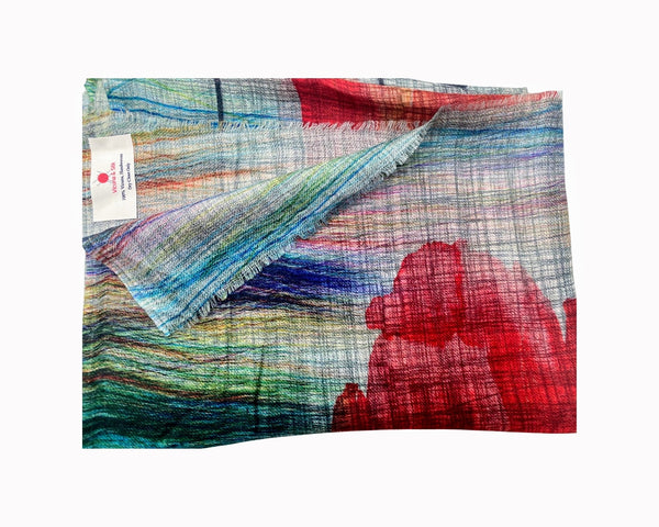 Pure Vicuña Scarf -  Wild Poppies - Finest Handwoven, Unisex