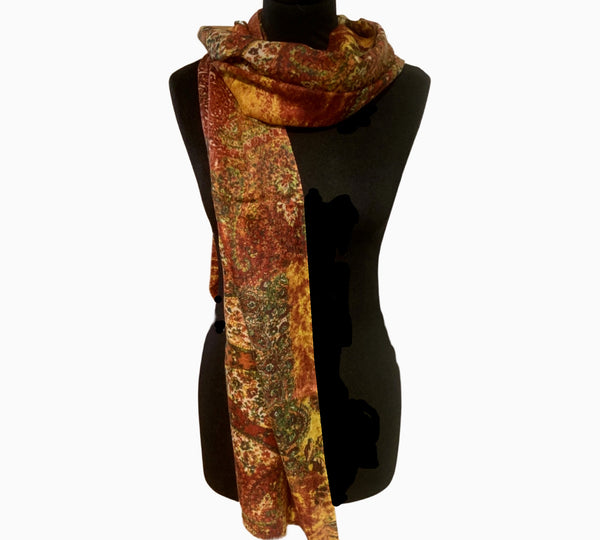 Pure Vicuña Scarf -  Henna Paisley - Finest Handwoven, Unisex