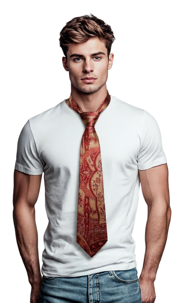 Handwoven Tie in Cashmere & Silk - Sundarata in red and gold