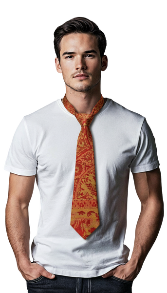 Handwoven Tie in Cashmere & Silk - 'Equus' in red and gold