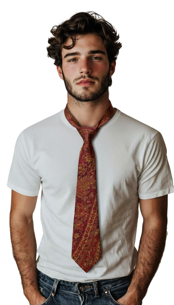 Handwoven Tie in Cashmere & Silk - 'Indian Paisley in Red'