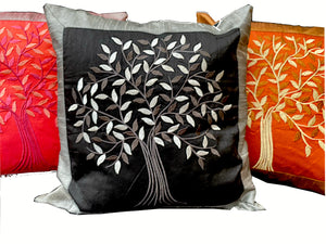 Raw Silk Cushion Covers - embroidered with Tree of Life