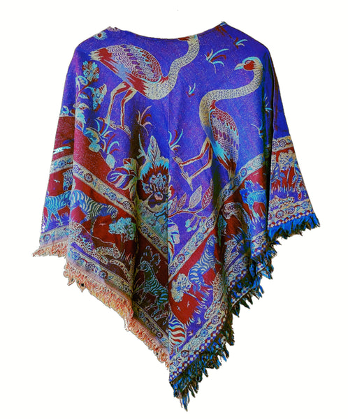 Jangalee Reversible Poncho in Tropical Purple & Gold, Cashmere & Silk - purple side